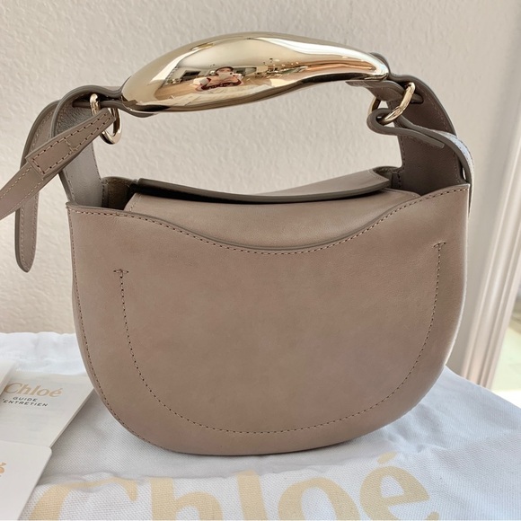 Chloe Kiss Bag in Motty Grey / Taupe with Gold Sculptural Hardware Small Bag - Picture 9 of 16